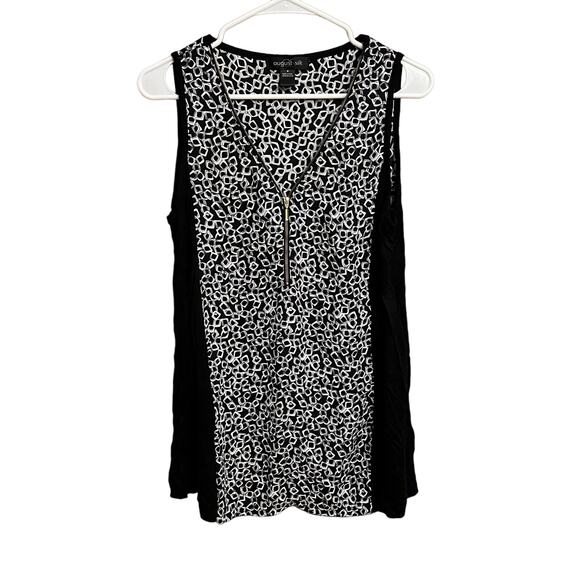 August Silk Zipper Front Geometric Black & White Tank Size Medium Lightweight - Picture 1 of 8